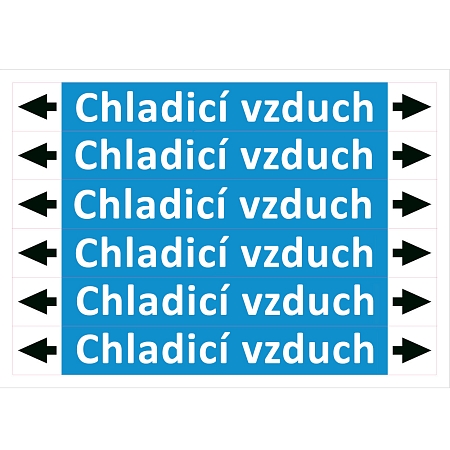 Značení potrubí ISO 20560, chladicí vzduch, 350 × 52 mm,bílá / modrá